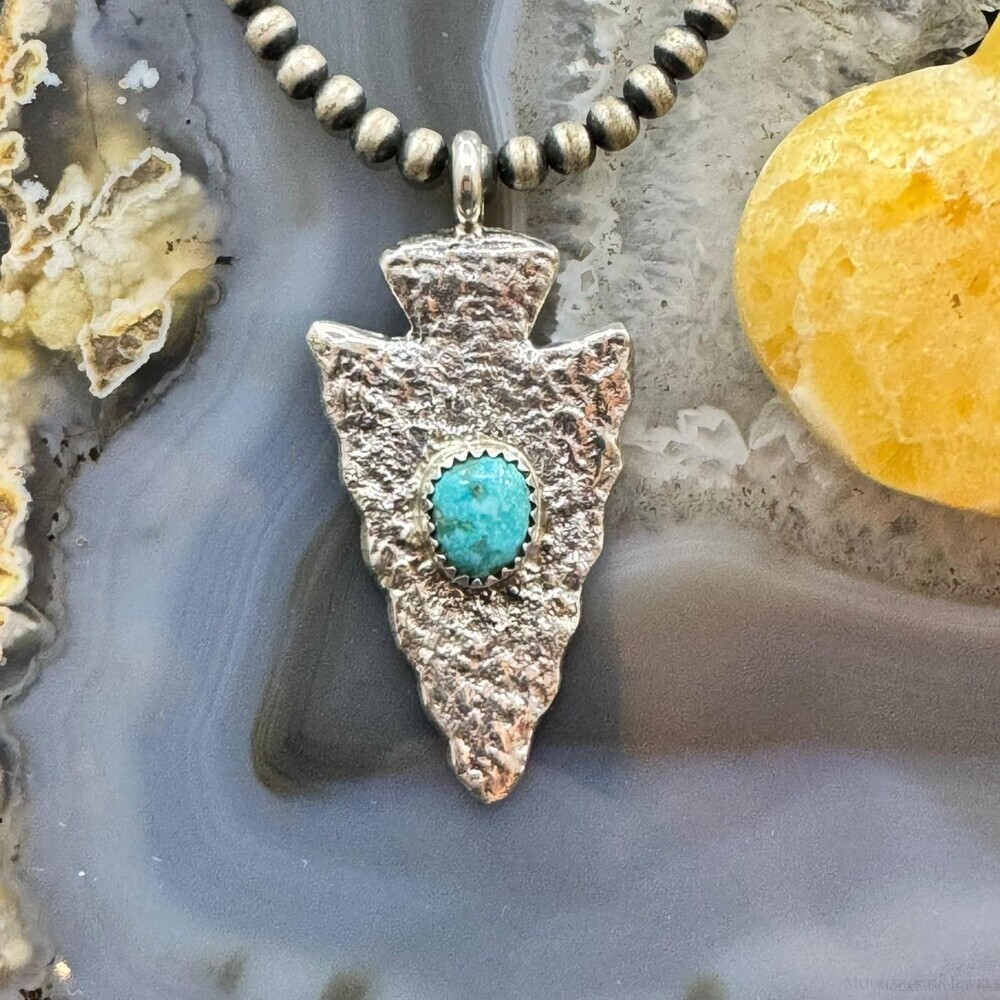 Gary Custer Navajo Sterling Silver Tufa Cast Turquoise Arrowhead Uni Pendant #4